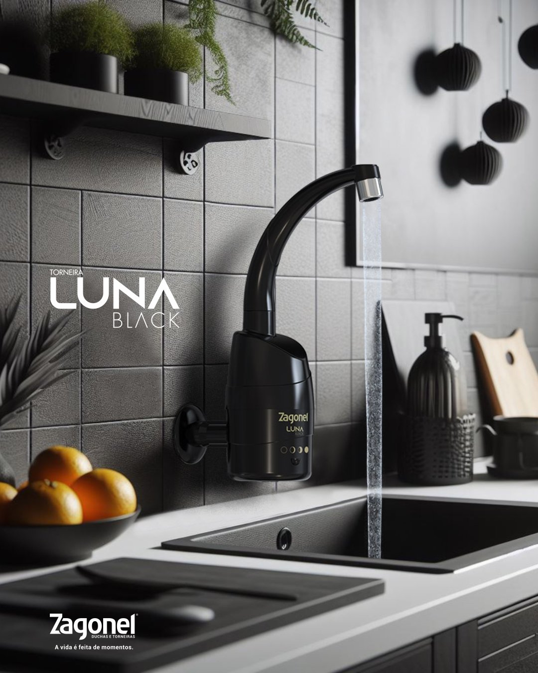 Torneira Elétrica Luna 4 Temperaturas 5500W 220V Black Zagonel
